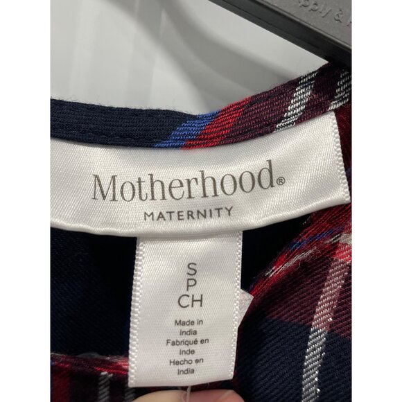 Motherhood Maternity Plaid Tie Back Long Sleeve Shirt Size S Lace Inset Blue Red - Picture 4 of 7